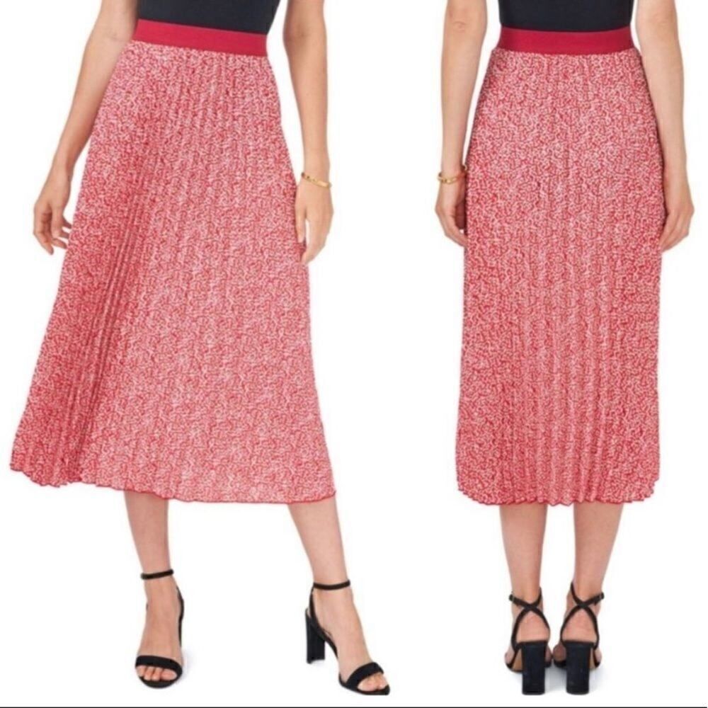 NWT Vince Camuto PINK Pleated Midi Skirt in Polka Dot Womens NWT $79 See Video